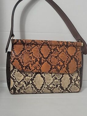 a new day Brown and Tan Snake-Print Shoulder Bag